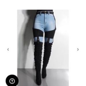 NEW, NEVER WORN, Black Suede Thigh-High Boot. Size 8.5.